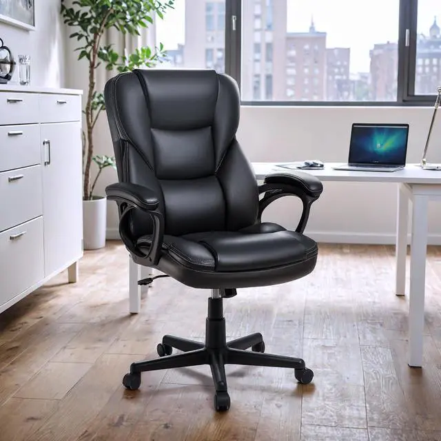 Alt view image 7 of 7 - Executive Office Chair High Back Managerial Home Desk Chair, Adjustable Swivel Computer PU Leather Chair with Lumbar Support (Black)