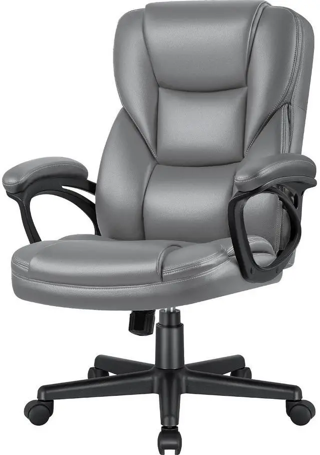 Main image of Executive Office Chair High Back Managerial Home Desk Chair, Adjustable Swivel Computer PU Leather Chair with Lumbar Support (Gray)