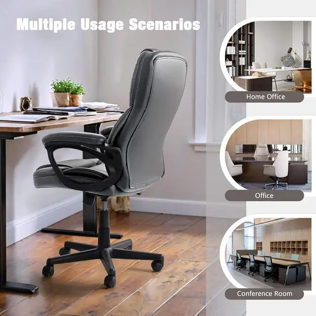 Alt view image 6 of 7 - Executive Office Chair High Back Managerial Home Desk Chair, Adjustable Swivel Computer PU Leather Chair with Lumbar Support (Gray)