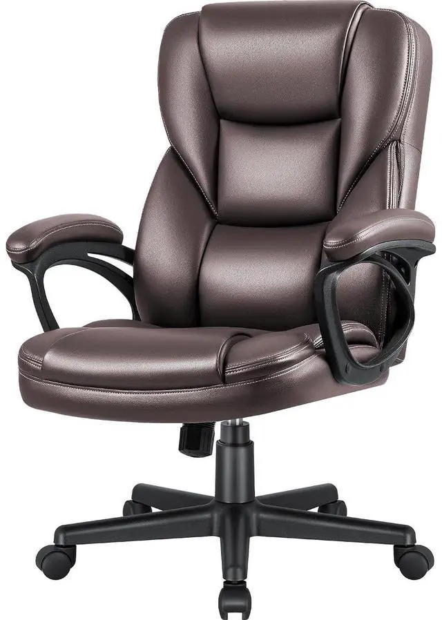Main image of Executive Office Chair High Back Managerial Home Desk Chair, Adjustable Swivel Computer PU Leather Chair with Lumbar Support (Brown)
