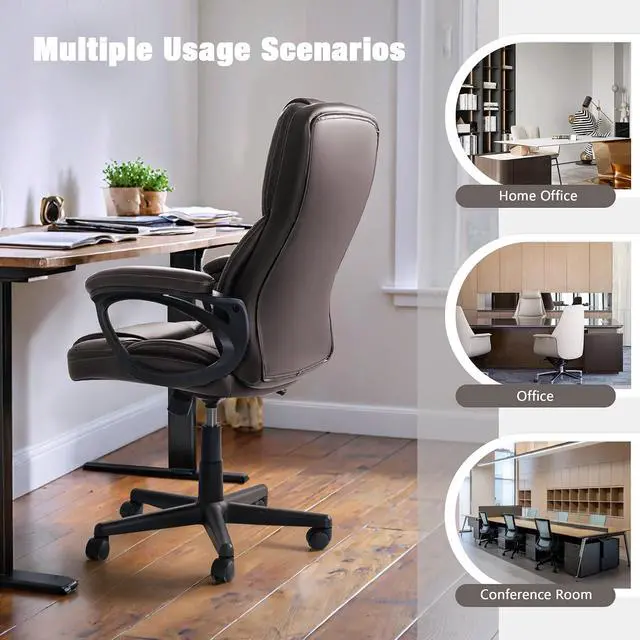 Alt view image 6 of 7 - Executive Office Chair High Back Managerial Home Desk Chair, Adjustable Swivel Computer PU Leather Chair with Lumbar Support (Brown)