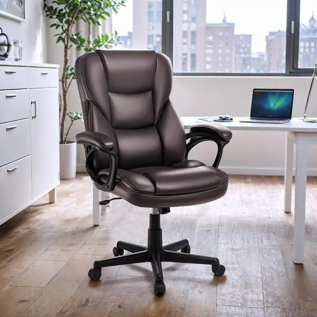 Alt view image 7 of 7 - Executive Office Chair High Back Managerial Home Desk Chair, Adjustable Swivel Computer PU Leather Chair with Lumbar Support (Brown)