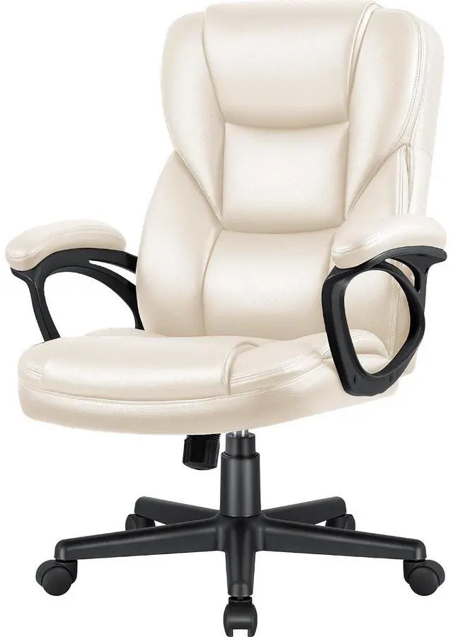 Main image of Executive Office Chair High Back Managerial Home Desk Chair, Adjustable Swivel Computer PU Leather Chair with Lumbar Support (Beige)