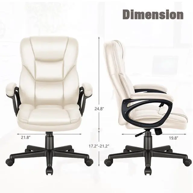 Alt view image 3 of 7 - Executive Office Chair High Back Managerial Home Desk Chair, Adjustable Swivel Computer PU Leather Chair with Lumbar Support (Beige)