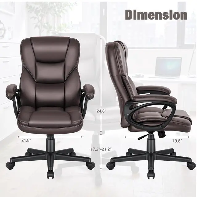 Alt view image 3 of 7 - Executive Office Chair High Back Managerial Home Desk Chair, Adjustable Swivel Computer PU Leather Chair with Lumbar Support (Brown)