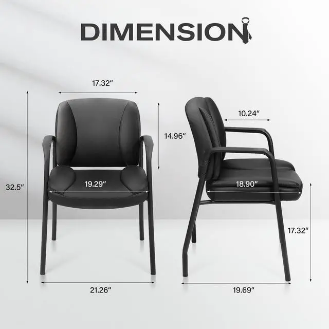 Alt view image 3 of 7 - Office Guest Chair Reception Chair for Office Reception Lobby PU Leather Waiting Room Chair with Armrests Executive Office Chair Upholstered Set of 2