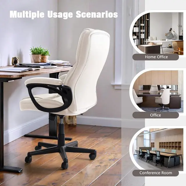 Alt view image 6 of 7 - Executive Office Chair High Back Managerial Home Desk Chair, Adjustable Swivel Computer PU Leather Chair with Lumbar Support (Beige)