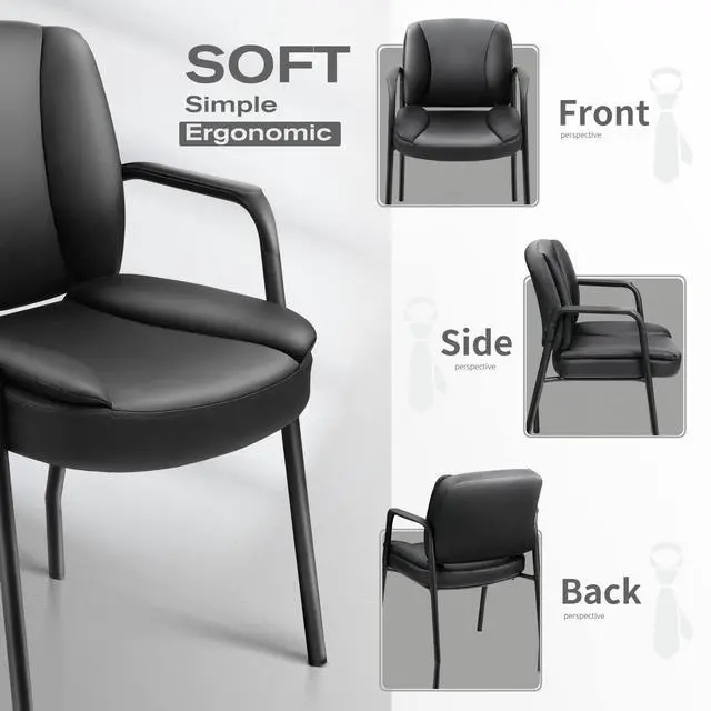 Alt view image 7 of 7 - Office Guest Chair Reception Chair for Office Reception Lobby PU Leather Waiting Room Chair with Armrests Executive Office Chair Upholstered Set of 2