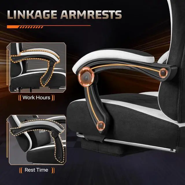 Alt view image 7 of 7 - Gaming Chair with Massage & Footrest, Ergonomic Computer Office Chair, High-Back Racing Style Reclining Chair with Adjustable Lumbar Support, Breathable Tech Fabric for Adults (Black)