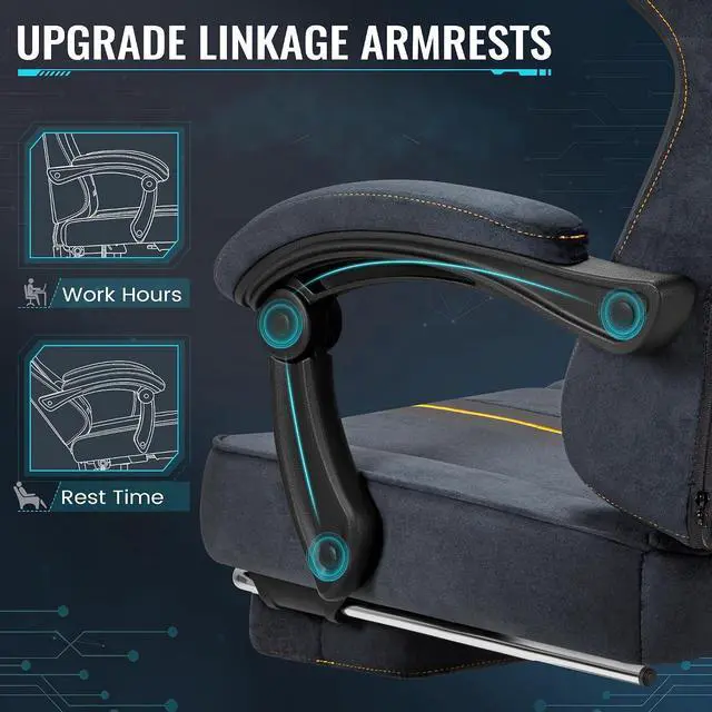 Alt view image 6 of 7 - Gaming Chair with Massage & Footrest, Ergonomic Computer Office Chair, High-Back Racing Style Reclining Chair with Adjustable Lumbar Support, Breathable Tech Fabric for Adults (Dark Black)