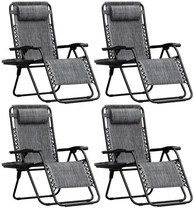 Main image of Zero Gravity Chair Patio Folding Lawn Outdoor Lounge Reclining Chair with Cup Holder Pillows for Poolside Backyard and Beach Set of 4 Double Grey