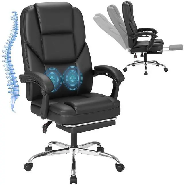 Main image of Massage Office Chair with Foot Rest Executive Big and Tall Office Chair Ergonomic Home Office Desk Chairs, Reclining High Back Leather Chair with Lumbar Support, 400LBS (Black)