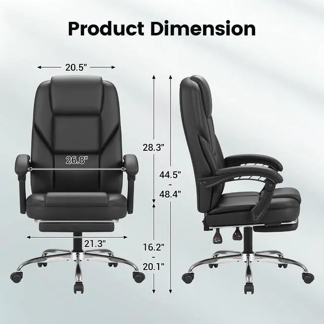 Alt view image 3 of 7 - Massage Office Chair with Foot Rest Executive Big and Tall Office Chair Ergonomic Home Office Desk Chairs, Reclining High Back Leather Chair with Lumbar Support, 400LBS (Black)
