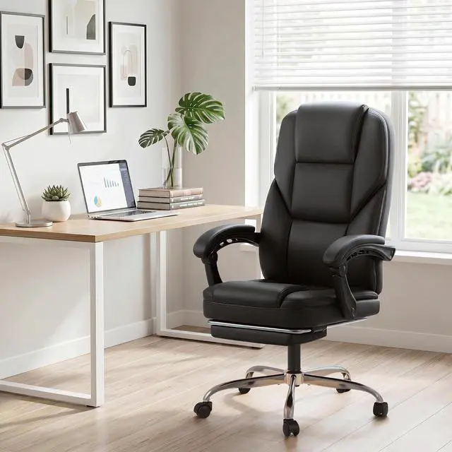 Alt view image 7 of 7 - Massage Office Chair with Foot Rest Executive Big and Tall Office Chair Ergonomic Home Office Desk Chairs, Reclining High Back Leather Chair with Lumbar Support, 400LBS (Black)