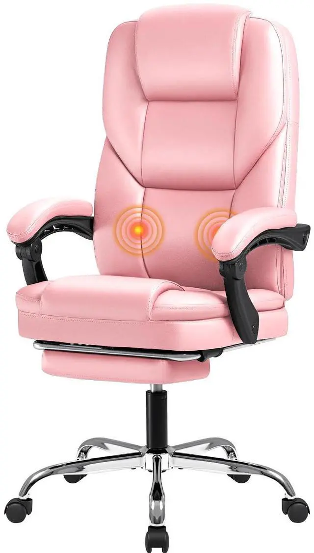 Main image of Executive Office Chair with Foot Rest Big and Tall Office Chair Ergonomic Home Office Desk Chairs Reclining High Back Leather Chair with Lumbar Support, 400LBS (Pink)