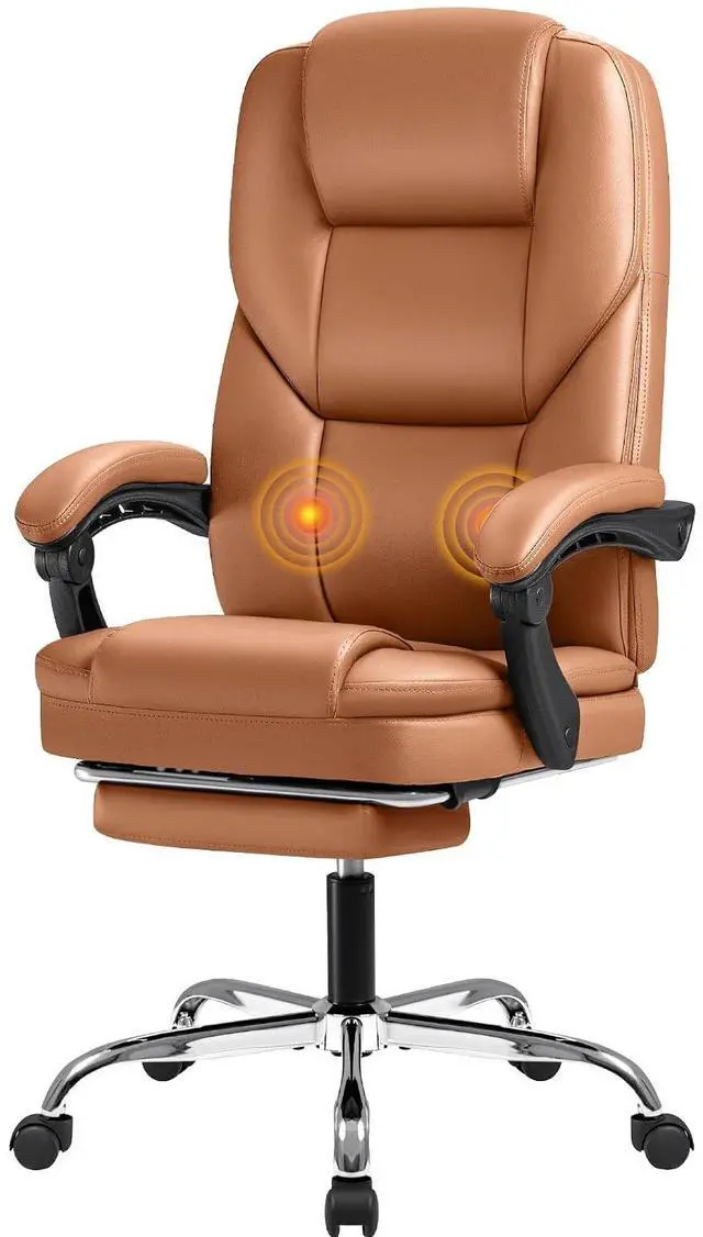 Main image of Executive Office Chair with Foot Rest Big and Tall Office Chair Ergonomic Home Office Desk Chairs Reclining High Back Leather Chair with Lumbar Support, 400LBS (Brown)