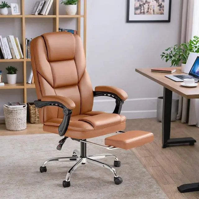 Alt view image 7 of 7 - Executive Office Chair with Foot Rest Big and Tall Office Chair Ergonomic Home Office Desk Chairs Reclining High Back Leather Chair with Lumbar Support, 400LBS (Brown)