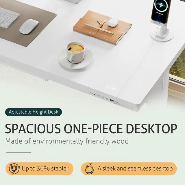 Alt view image 4 of 7 - Adjustable Height Electric Standing Desk with Drawers, 48 Inch Sit Stand Desk with One-Piece Thickened Desktop & USB Charging Port for Home Office Computer Desks (White Desktop, 48 Inch)
