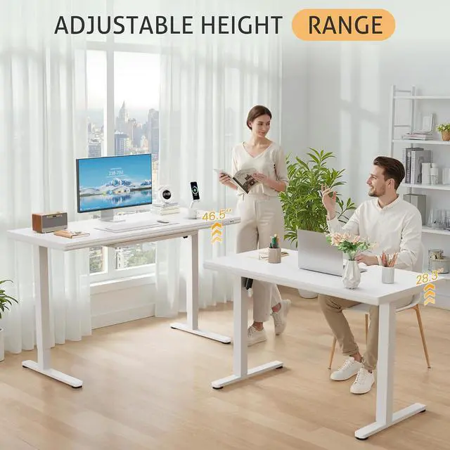 Alt view image 7 of 7 - Adjustable Height Electric Standing Desk with Drawers, 48 Inch Sit Stand Desk with One-Piece Thickened Desktop & USB Charging Port for Home Office Computer Desks (White Desktop, 48 Inch)