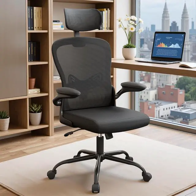 Alt view image 2 of 7 - Ergonomic Office Chair Executive High Back Computer Desk Chair with 3D Headrest, Adjustable Lumbar Support Armrests for Home Office (Black)