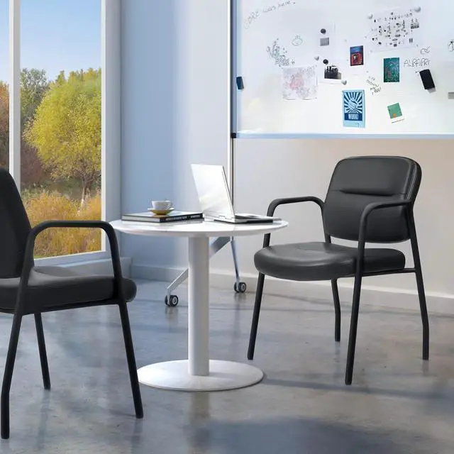 Alt view image 2 of 7 - Office Guest Chair Reception Chair for Office Reception Lobby PU Leather Waiting Room Chair with Armrests Executive Office Chair Upholstered Set of 2