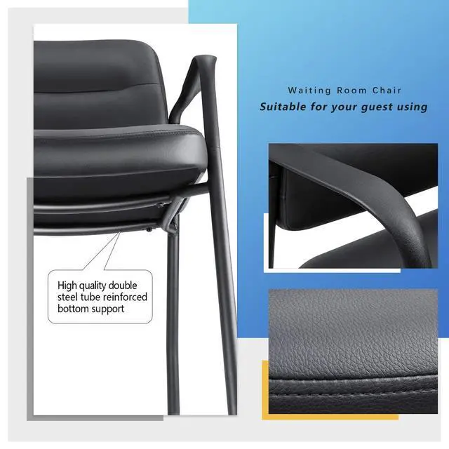 Alt view image 7 of 7 - Office Guest Chair Reception Chair for Office Reception Lobby PU Leather Waiting Room Chair with Armrests Executive Office Chair Upholstered Set of 2