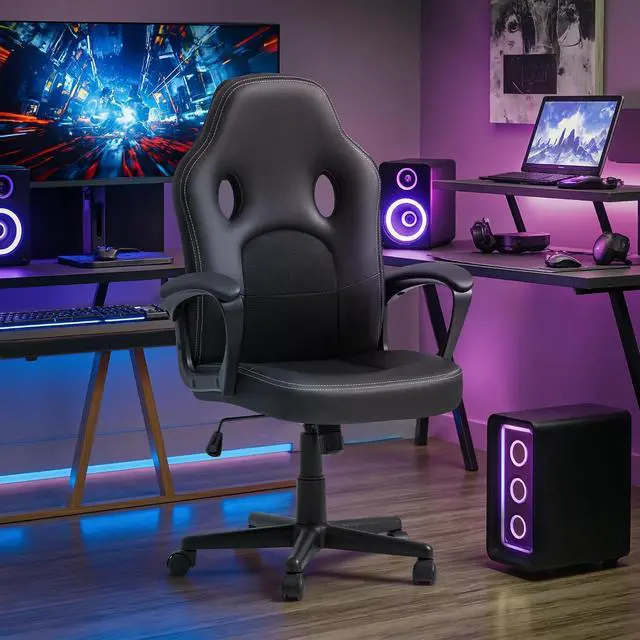 Alt view image 2 of 7 - Office Gaming Chair High Back Leather Computer Chairs Ergonomic Height Adjustable Racing Game Desk Chair Executive Conference Task Chair (Black)