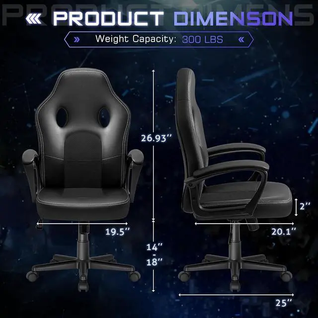 Alt view image 3 of 7 - Office Gaming Chair High Back Leather Computer Chairs Ergonomic Height Adjustable Racing Game Desk Chair Executive Conference Task Chair (Black)