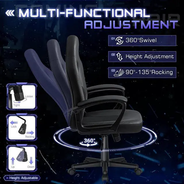 Alt view image 4 of 7 - Office Gaming Chair High Back Leather Computer Chairs Ergonomic Height Adjustable Racing Game Desk Chair Executive Conference Task Chair (Black)