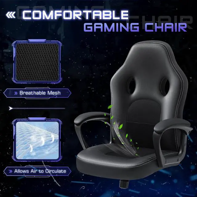 Alt view image 5 of 7 - Office Gaming Chair High Back Leather Computer Chairs Ergonomic Height Adjustable Racing Game Desk Chair Executive Conference Task Chair (Black)