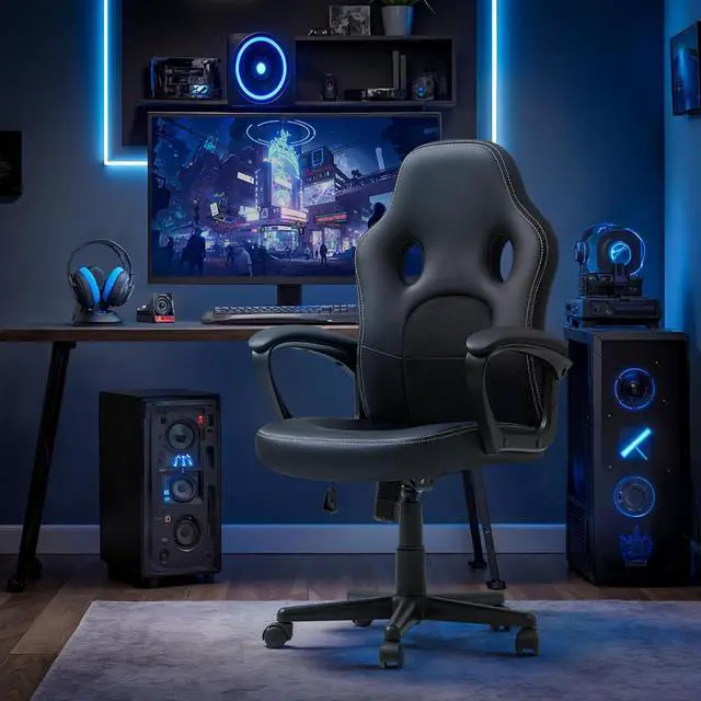 Alt view image 7 of 7 - Office Gaming Chair High Back Leather Computer Chairs Ergonomic Height Adjustable Racing Game Desk Chair Executive Conference Task Chair (Black)