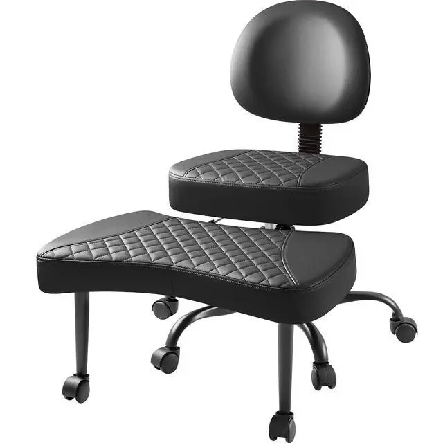 Alt view image 3 of 7 - Ergonomic Criss Cross Legged Office Chair with Wheels, 360°Swivel Adjustable Height Kneeling Desk Chair with Footrest for ADHD, Yoga, Meditation, Home Office (Leather, Black)
