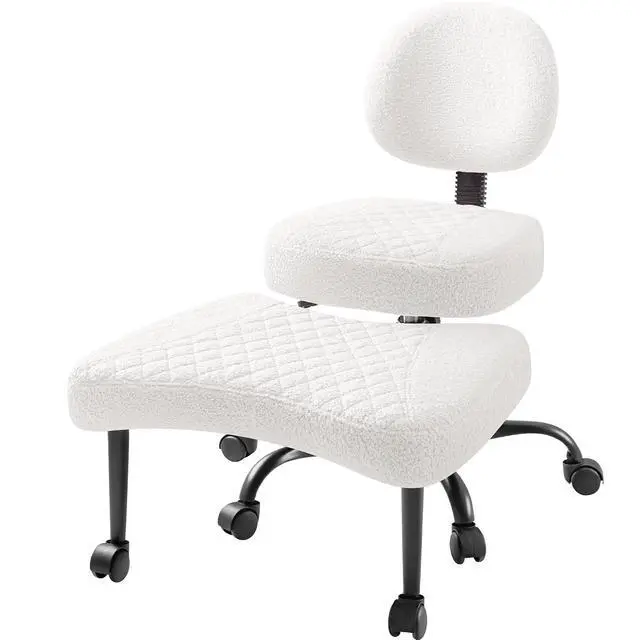 Alt view image 3 of 7 - Ergonomic Criss Cross Legged Office Chair with Wheels, 360°Swivel Adjustable Height Kneeling Desk Chair with Footrest for ADHD, Yoga, Meditation, Home Office (Teddy Fabric, White)