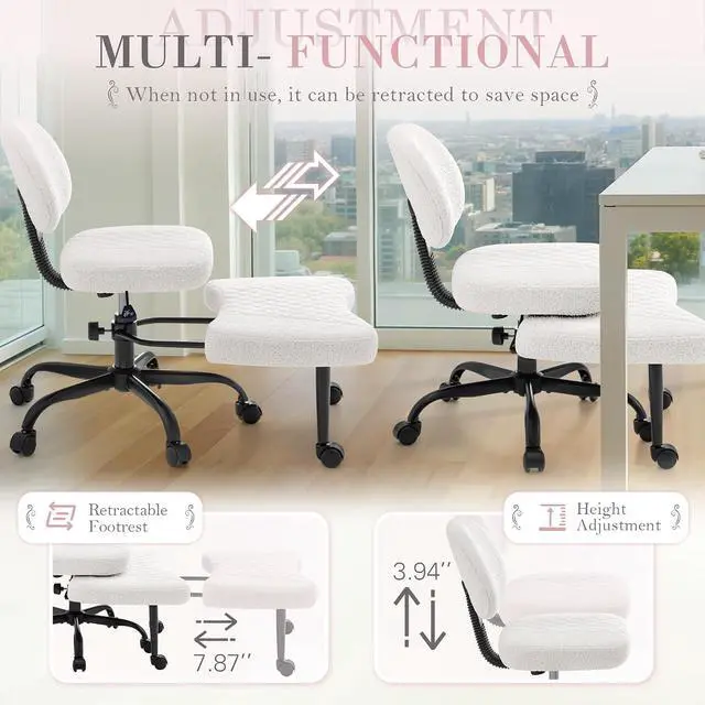 Alt view image 5 of 7 - Ergonomic Criss Cross Legged Office Chair with Wheels, 360°Swivel Adjustable Height Kneeling Desk Chair with Footrest for ADHD, Yoga, Meditation, Home Office (Teddy Fabric, White)