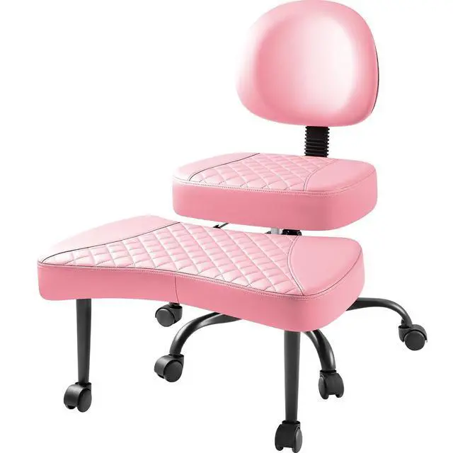 Alt view image 3 of 7 - Ergonomic Criss Cross Legged Office Chair with Wheels, 360°Swivel Adjustable Height Kneeling Desk Chair with Footrest for ADHD, Yoga, Meditation, Home Office (Leather, Pink)