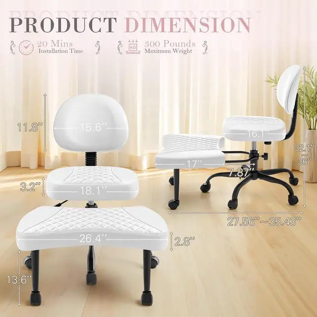 Alt view image 2 of 7 - Ergonomic Criss Cross Legged Office Chair with Wheels, 360°Swivel Adjustable Height Kneeling Desk Chair with Footrest for ADHD, Yoga, Meditation, Home Office (Leather, White)