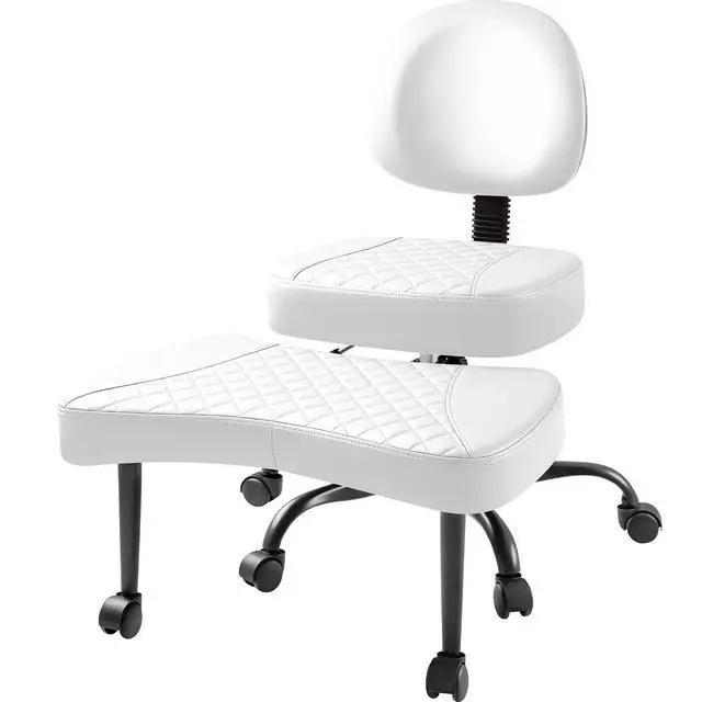 Alt view image 3 of 7 - Ergonomic Criss Cross Legged Office Chair with Wheels, 360°Swivel Adjustable Height Kneeling Desk Chair with Footrest for ADHD, Yoga, Meditation, Home Office (Leather, White)