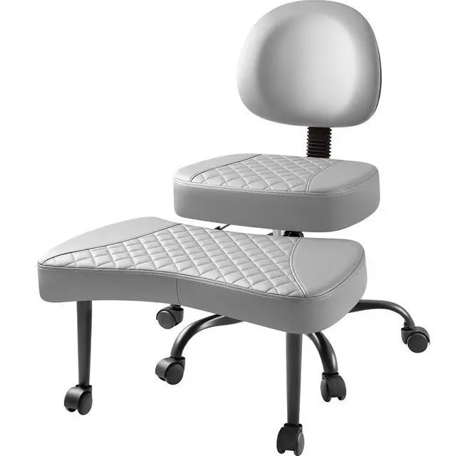 Alt view image 3 of 7 - Ergonomic Criss Cross Legged Office Chair with Wheels, 360°Swivel Adjustable Height Kneeling Desk Chair with Footrest for ADHD, Yoga, Meditation, Home Office (Leather, Gray)