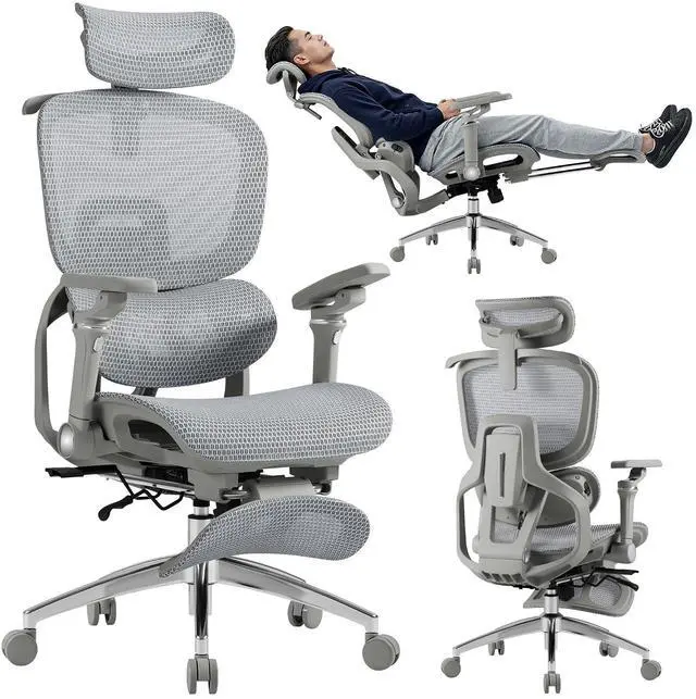 Main image of Ergonomic Office Chair with Massage Heated, Reclining Mesh Office Chair with Footrest and 6D Armrest Executive Computer Chair with Adjustable Headrest and Lumbar Support for Home Office Gaming