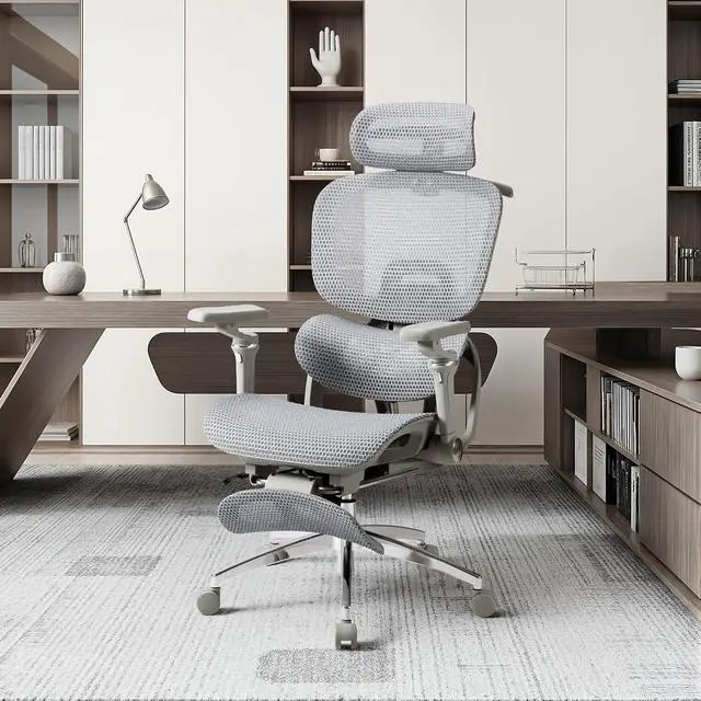 Alt view image 2 of 7 - Ergonomic Office Chair with Massage Heated, Reclining Mesh Office Chair with Footrest and 6D Armrest Executive Computer Chair with Adjustable Headrest and Lumbar Support for Home Office Gaming