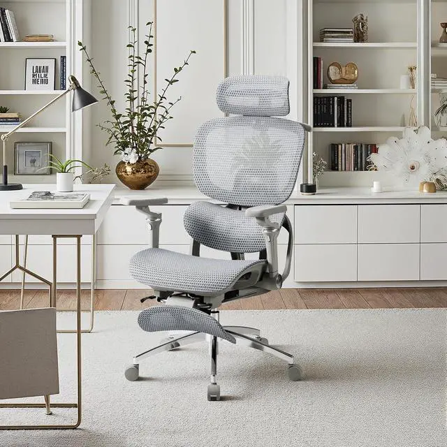 Alt view image 7 of 7 - Ergonomic Office Chair with Massage Heated, Reclining Mesh Office Chair with Footrest and 6D Armrest Executive Computer Chair with Adjustable Headrest and Lumbar Support for Home Office Gaming
