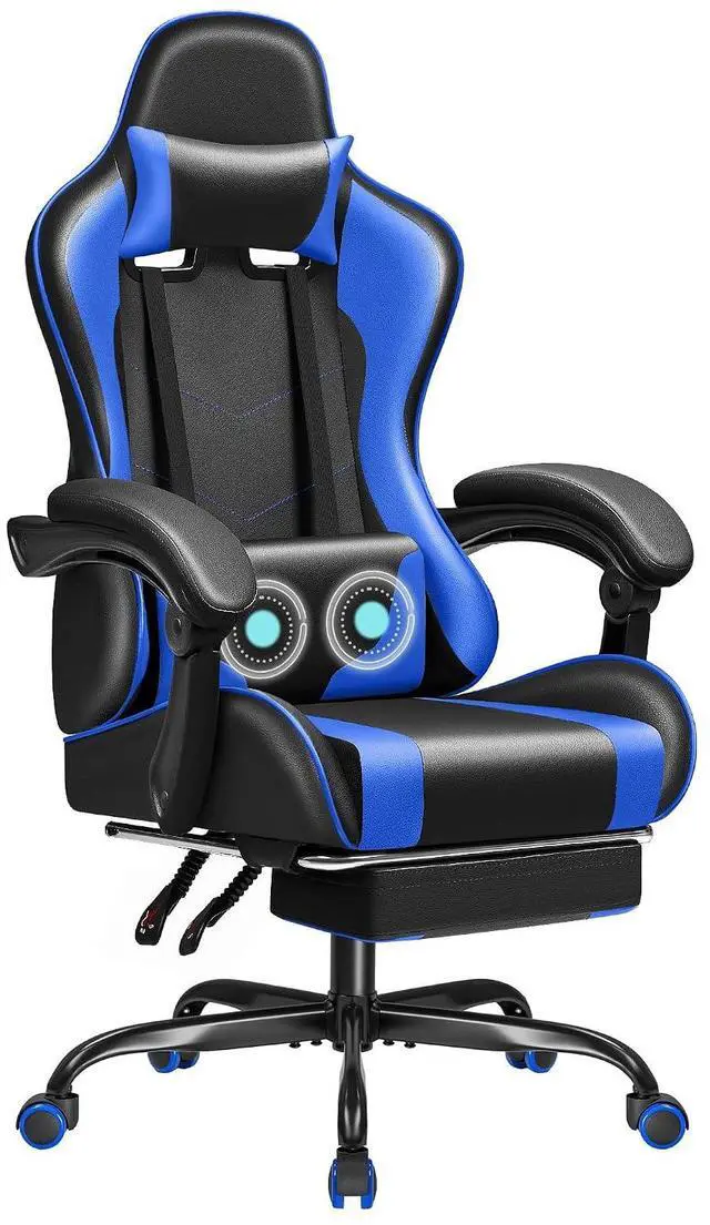 Main image of Gaming Chair Ergonomic Computer Chair with Footrest and Massage Lumbar Support, Height Adjustable Video Gaming Chair with 360° Swivel Seat and Headrest (Blue)