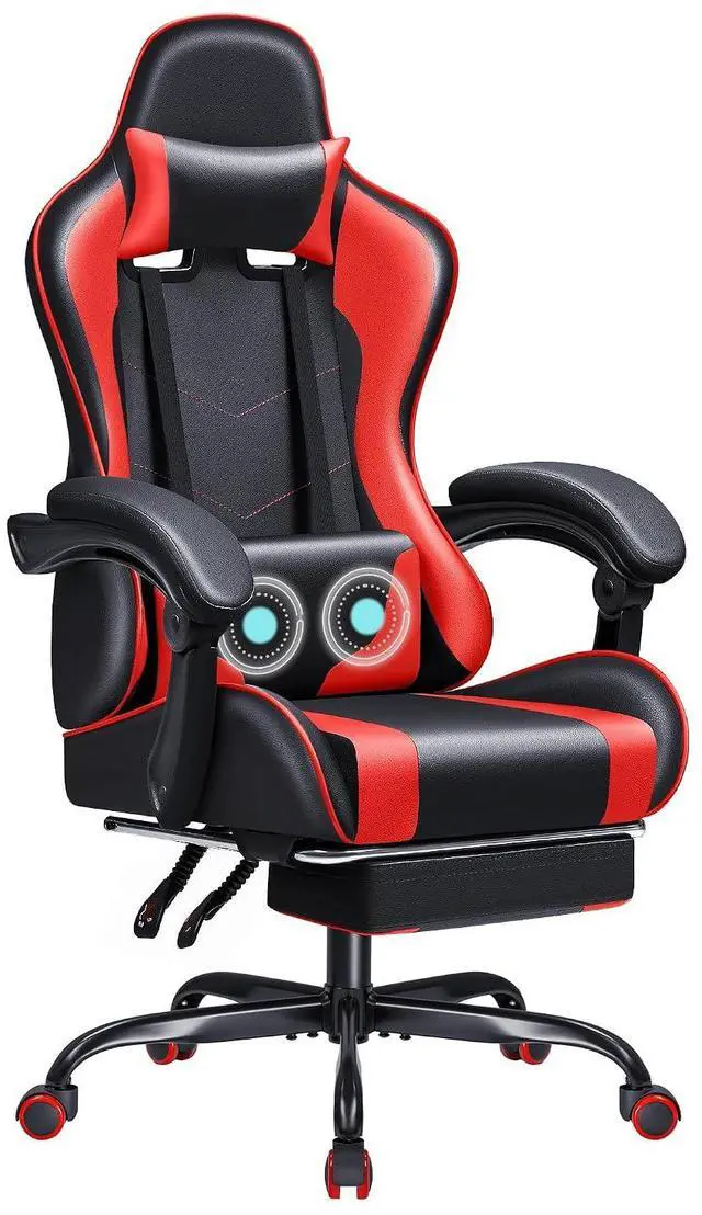 Main image of Gaming Chair Ergonomic Computer Chair with Footrest and Massage Lumbar Support, Height Adjustable Video Gaming Chair with 360° Swivel Seat and Headrest (Red)