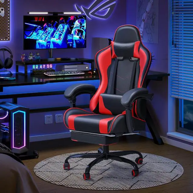 Alt view image 7 of 7 - Gaming Chair Ergonomic Computer Chair with Footrest and Massage Lumbar Support, Height Adjustable Video Gaming Chair with 360° Swivel Seat and Headrest (Red)