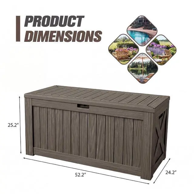 Alt view image 6 of 7 - 120 Gallon Resin Deck Box, Large Outdoor Storage Box Waterproof & Lockable for Garden, Patio, Pools (Deep Brown)