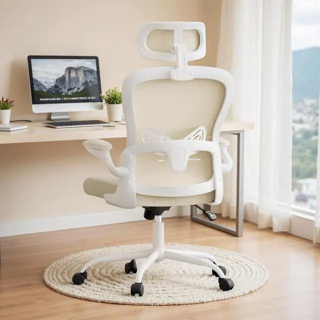 Alt view image 2 of 7 - Ergonomic Office Chair Executive High Back Computer Desk Chair with 3D Adjustable Headrest, Adjustable Lumbar Support Armrests for Home Office (Light Beige)