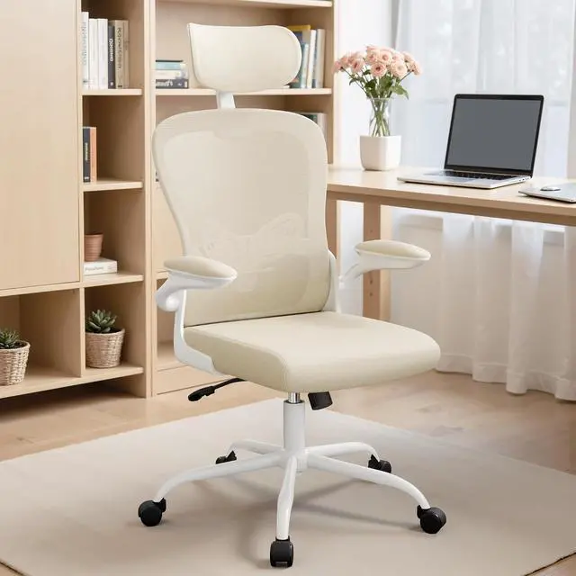 Alt view image 5 of 7 - Ergonomic Office Chair Executive High Back Computer Desk Chair with 3D Adjustable Headrest, Adjustable Lumbar Support Armrests for Home Office (Light Beige)