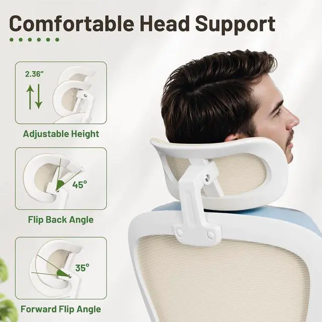 Alt view image 7 of 7 - Ergonomic Office Chair Executive High Back Computer Desk Chair with 3D Adjustable Headrest, Adjustable Lumbar Support Armrests for Home Office (Light Beige)