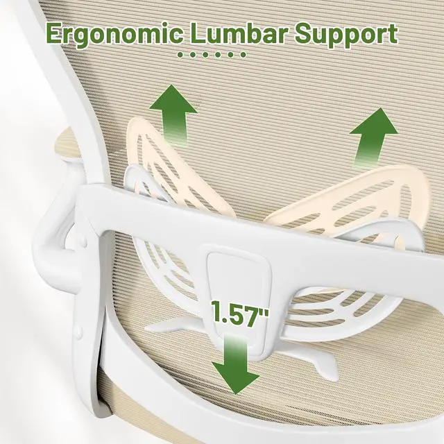 Alt view image 6 of 7 - Ergonomic Office Chair Executive High Back Computer Desk Chair with 3D Adjustable Headrest, Adjustable Lumbar Support Armrests for Home Office (Light Beige)
