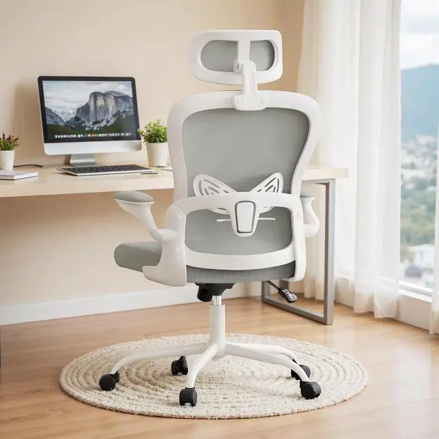 Alt view image 2 of 7 - Ergonomic Office Chair Executive High Back Computer Desk Chair with 3D Adjustable Headrest, Adjustable Lumbar Support Armrests for Home Office (Light Gray)